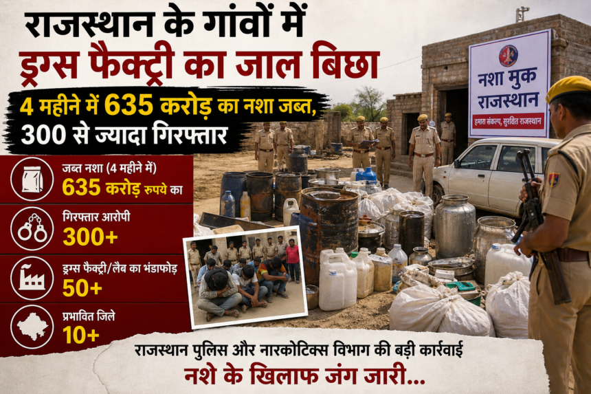 "राजस्थान पुलिस द्वारा गांव में छिपी ड्रग फैक्ट्री पर छापा, 90 करोड़ का MDMA बरामद"